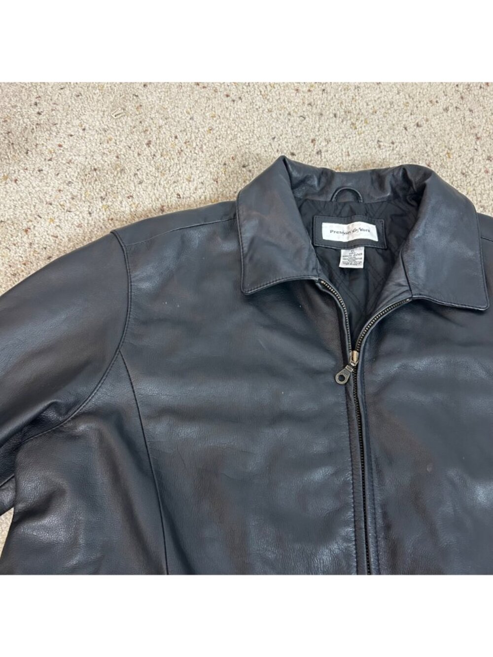 Vintage Preston & York Black Leather Bomber Jacket Classic Size XL Men's - Picture 2 of 7
